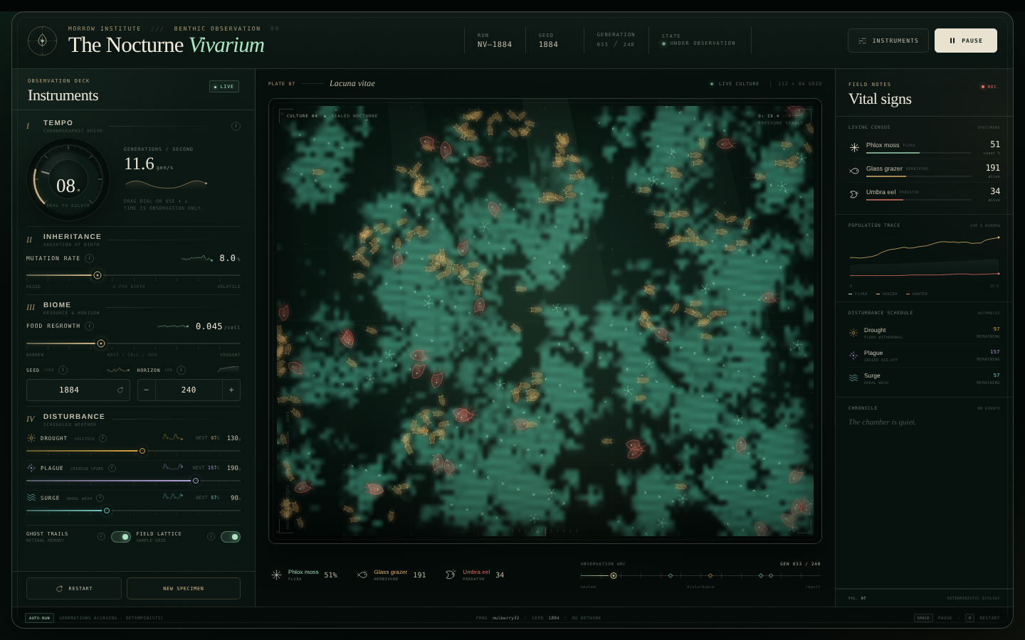 The Nocturne Vivarium, live simulation