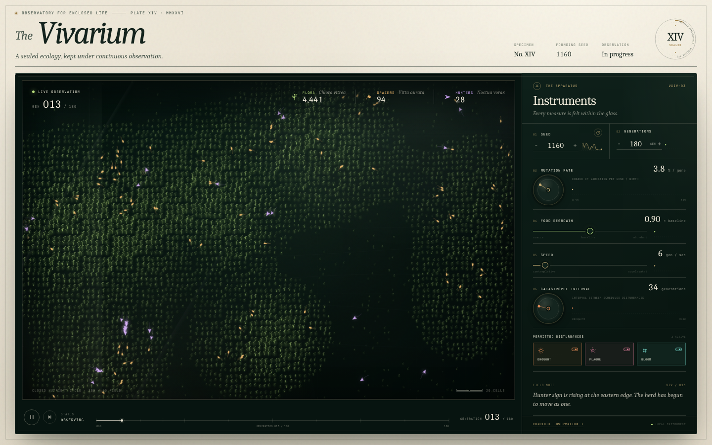 The Vivarium, live simulation